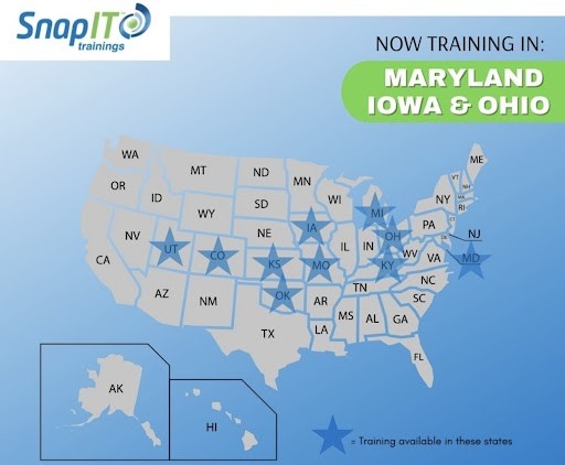 Map of Eligible Training Provider for Kansas, Missouri, Colorado, Iowa, Oklahoma, Ohio, Utah, Michigan, Kentucky, and Maryland